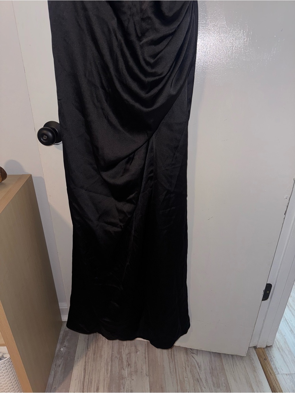 Revelry Black Satin Wedding Guest Dress